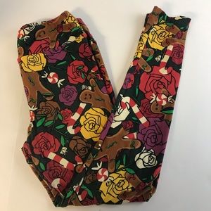 LuLaRoe Gingerbread Rose Leggings Size OS EUC